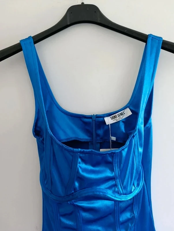 Vestido justo Saint Geniès azul elétrico brilhante T34 para festa e clube – photo 11
